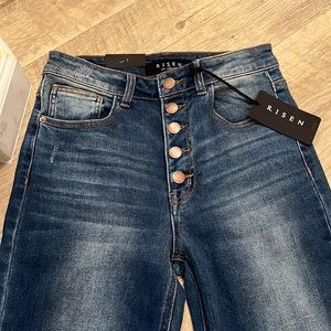 Risen High Rise Button Fly Straight Leg Jeans